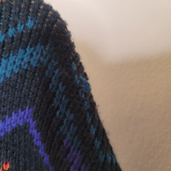 VTG WEEDS Men's Multicolor Zig-Zag Pattern Knit Grandpa Sweater Leather Trim L - Picture 9 of 9